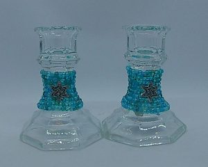 Blue Beaded Candlesticks
